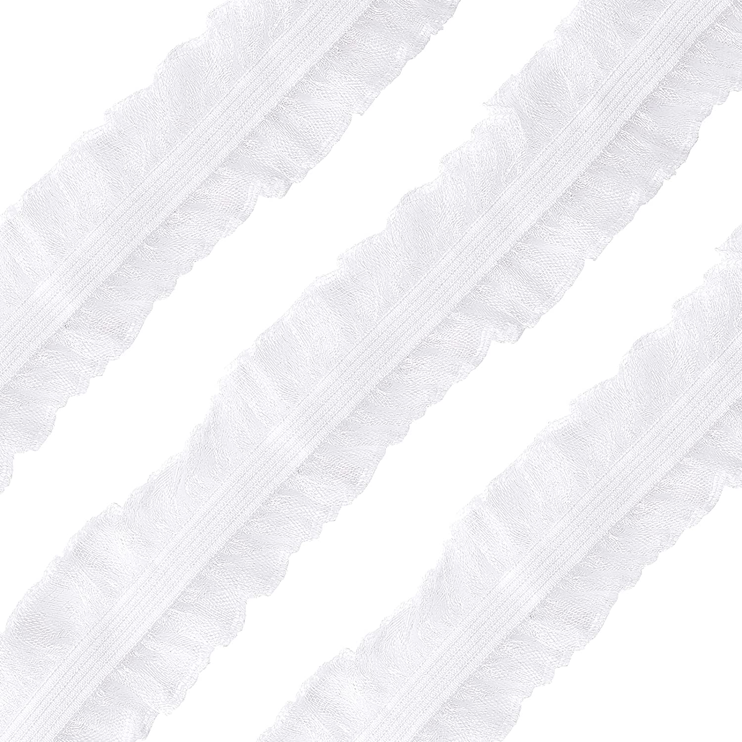 CRASPIRE 11Yard/10m White Fabric Lace Trim Stretch Elastic Double Ruffle Lace  Ribbon 1 inches/28mm Wide for Sewing, Dress Decoration and Gift Wrapping